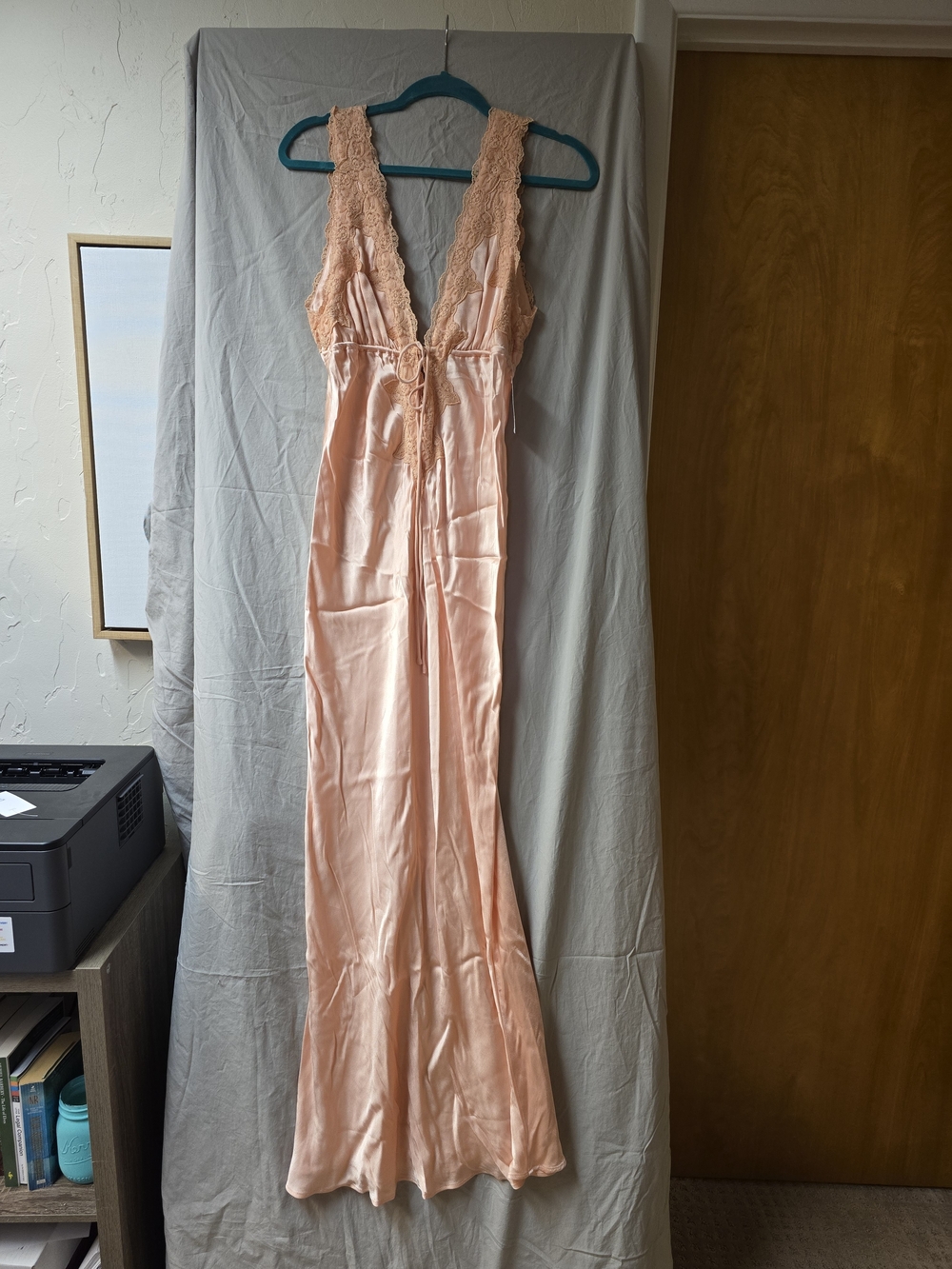 Rumored Peach Satin Lace-Trim Chemise